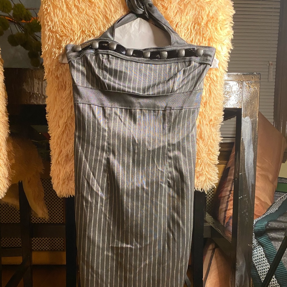 Italian Couture Pencil dress, Silver pinstripe